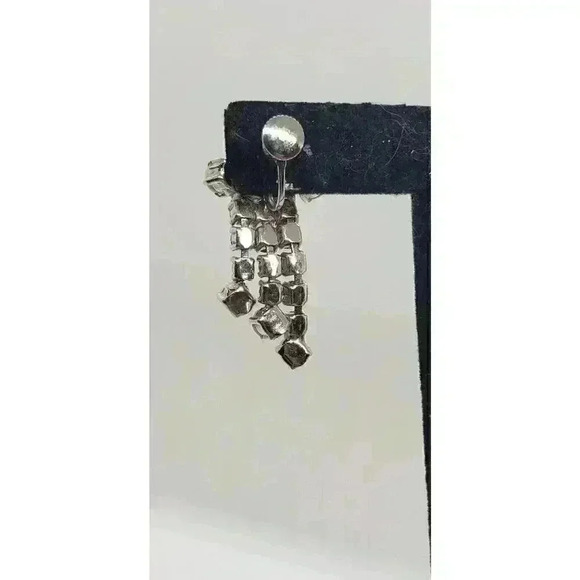 Vintage Earrings White Milk Glass & Clear Rhinestone Dangle Long Moonstone - Picture 5 of 11